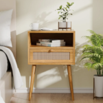 Table de Chevet de Style Européen en Rotin avec Carcasse en Bois