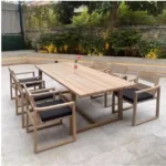 Table de Jardin Moderne Extérieure en Bois et Acier - Design Nordique Résistant aux Intempéries
