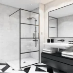 Promenade Encadrée Noire dans Écran de Douche, Verre Trempé 8mm, Design Sans Cadre