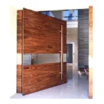 Porte pivotante moderne en bois et aluminium, vitrée Low-E pour villas de luxe