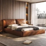 Lit double moderne avec oreilles d'éléphant, luxe et rangement intégré