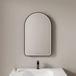 Miroir de salle de bain intelligent anti-buée, cadre arqué, lumière et logo personnalisé